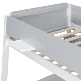 Twin over Full Bunk Bed with Striped-Design Staircase and Side Shelves