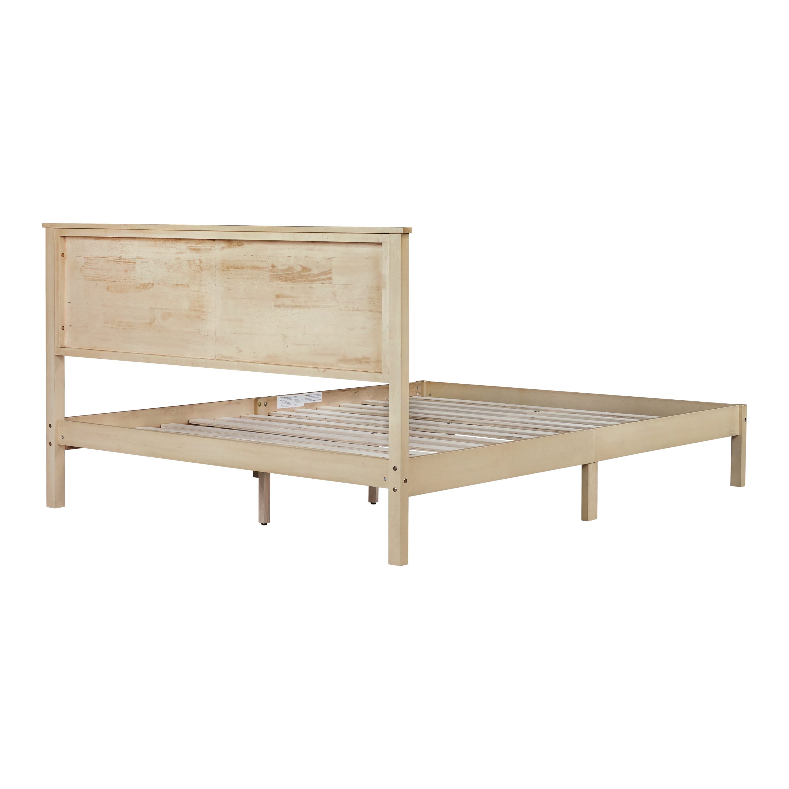Queen Size Solid Rubber Wood Bed with Wave-Styled Headboard