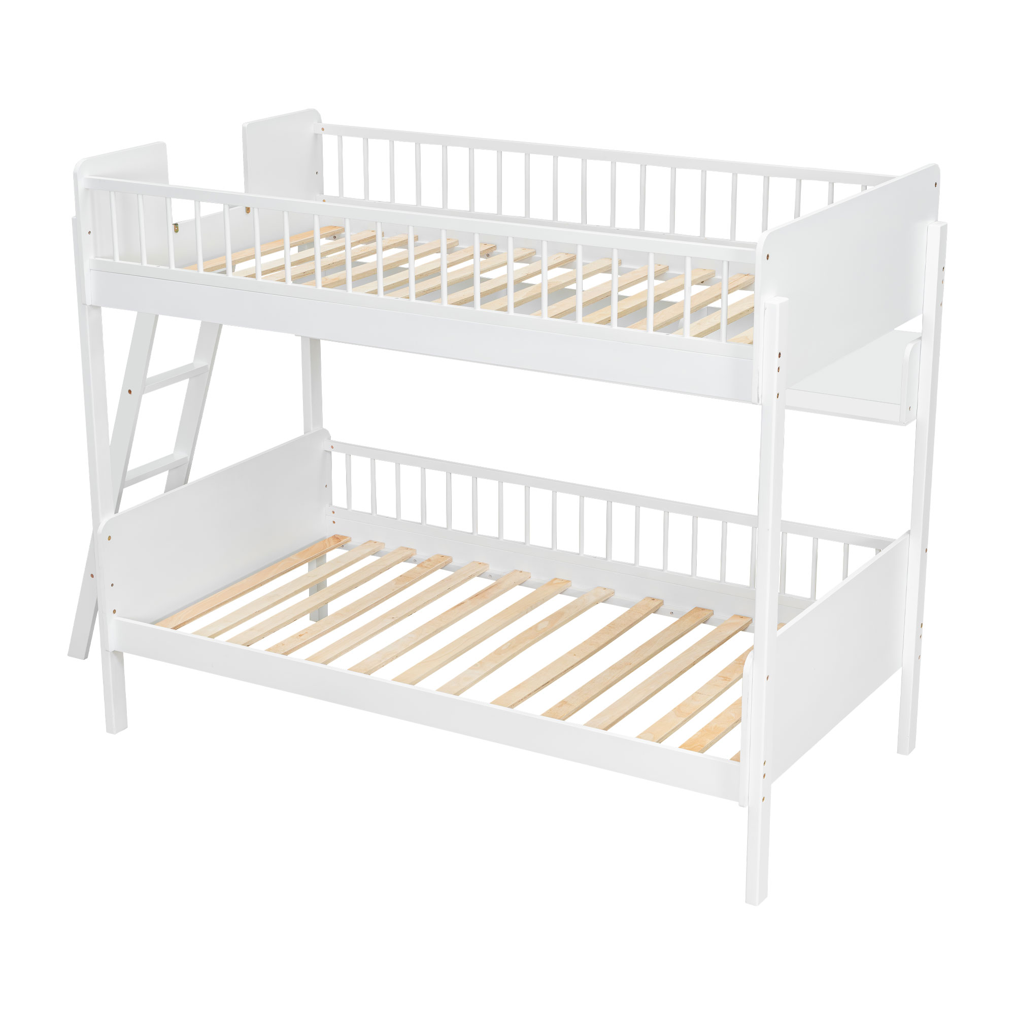 Twin Size Wooden Bunk Bed with 3 Storage Shelves, Ladder can be Changed Left or Right
