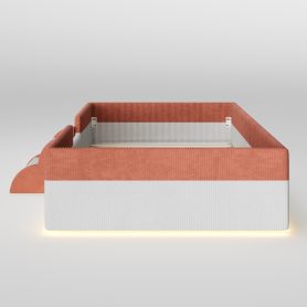 Twin Size Upholstered Floor Bed with Fence, 2-Tier Steps and Smart LED Lights