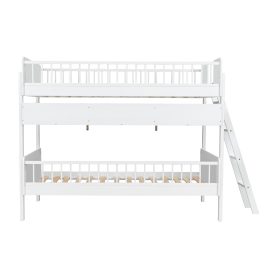 Twin Size Wooden Bunk Bed with 3 Storage Shelves, Ladder can be Changed Left or Right