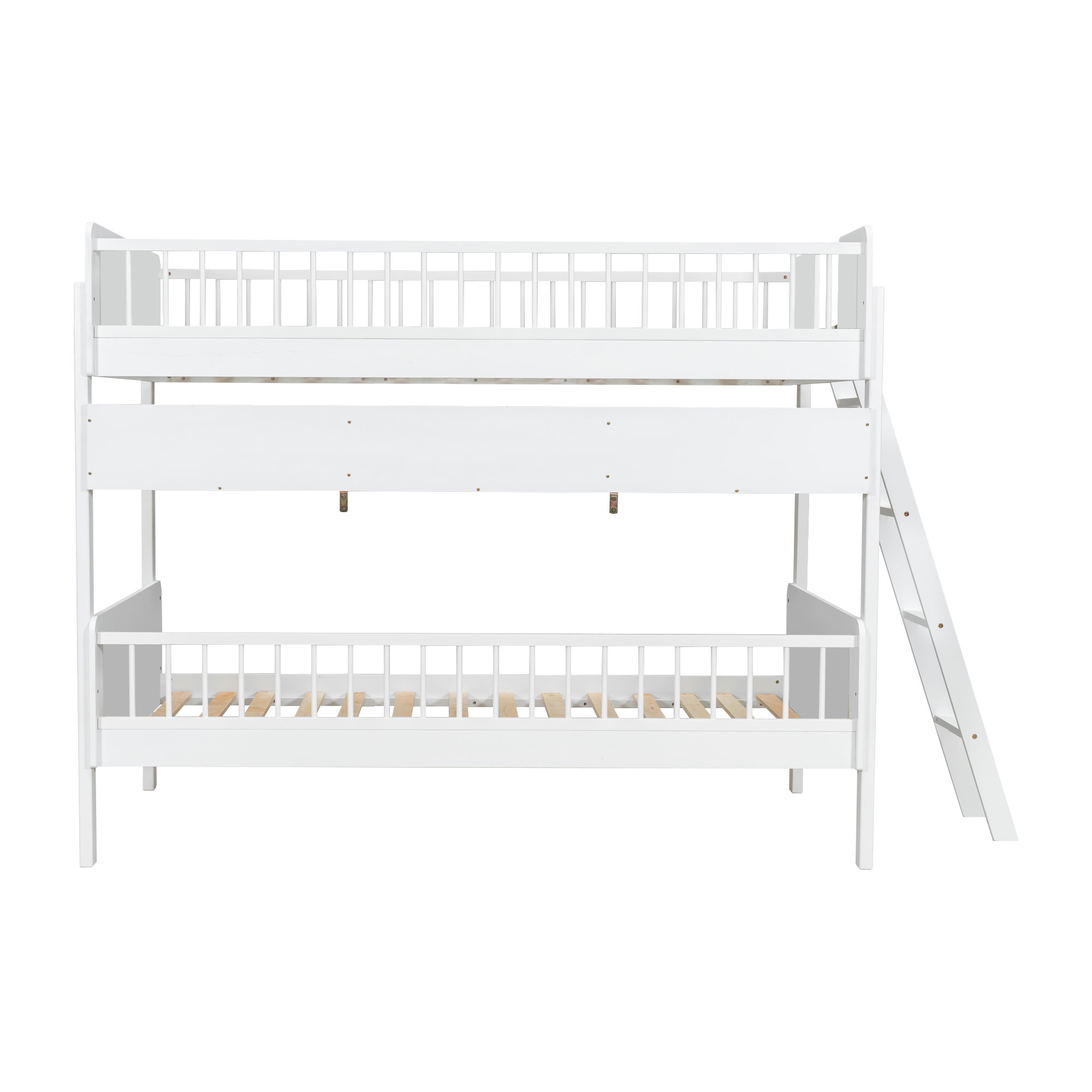 Twin Size Wooden Bunk Bed with 3 Storage Shelves, Ladder can be Changed Left or Right