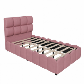 Twin Size Fully Upholstered Velvet Platform Bed Frame With Tall Panel Headboard