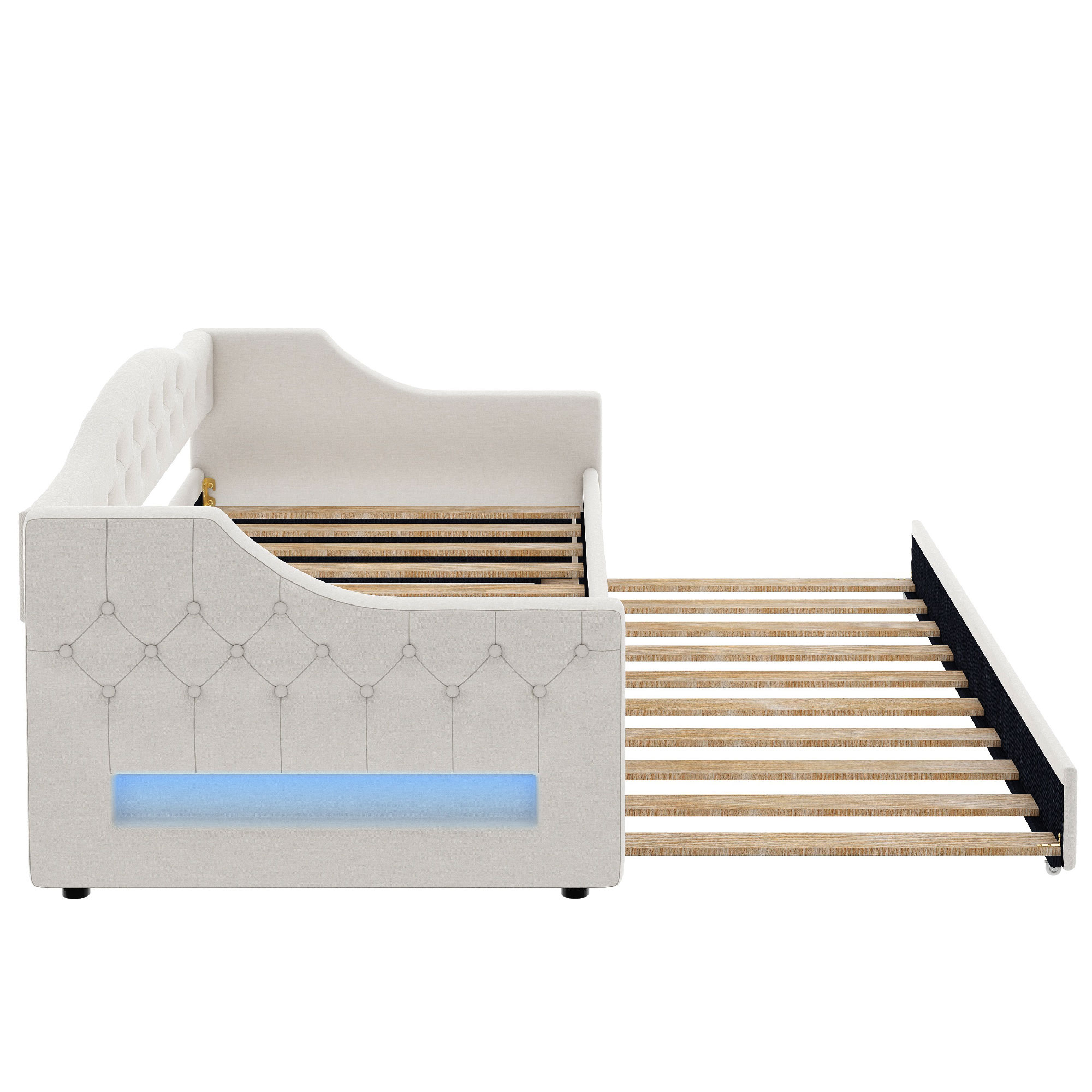 Upholstered Twin XL Size Daybed with LED Belt and Trundle