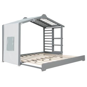 Twin Size House Bed with Twin Size Trundle and Side Shelves