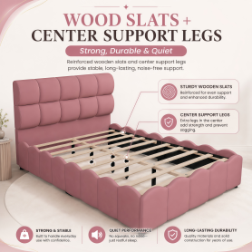 Twin Size Fully Upholstered Velvet Platform Bed Frame With Tall Panel Headboard