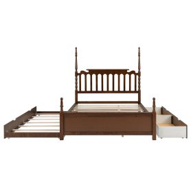 Queen Size Platform Bed Frame with Twin XL Trundle and 2 Storage Drawers