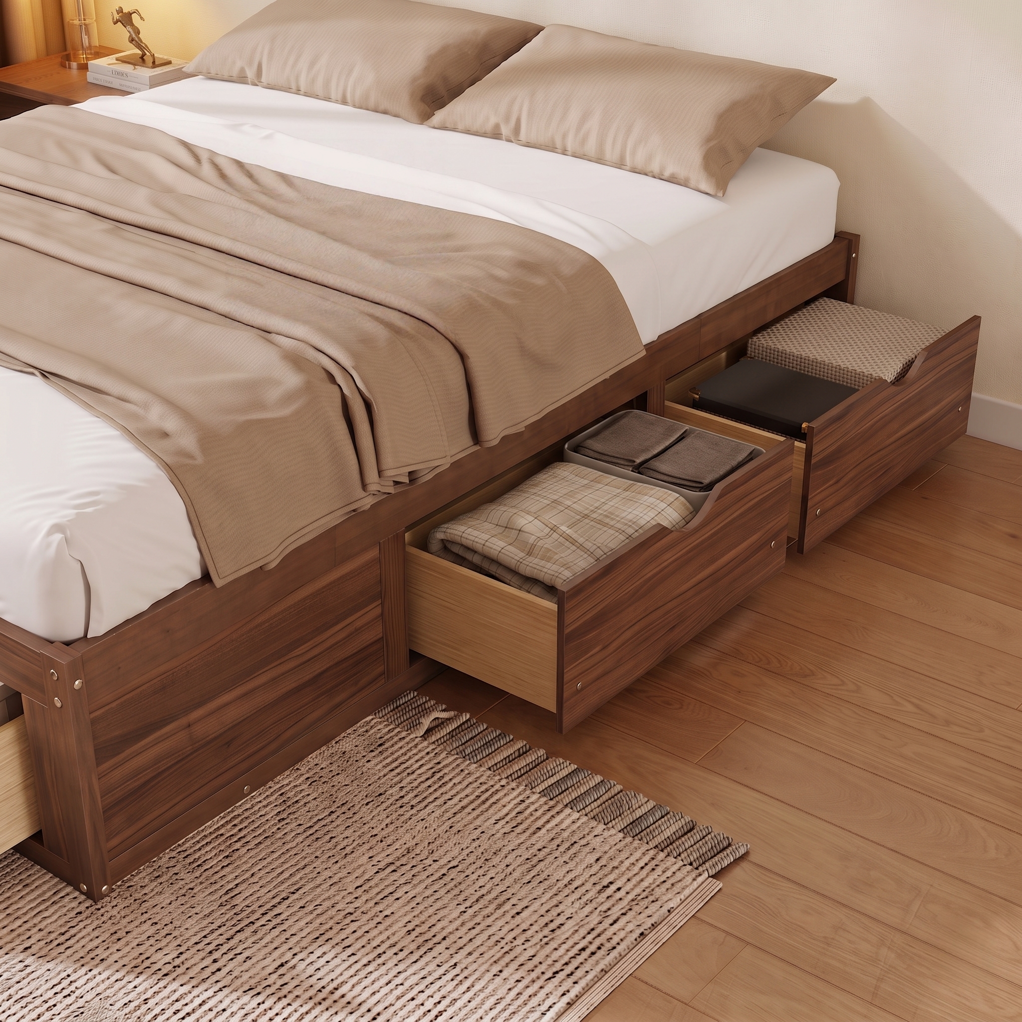 Queen Size Platform Bed with 6 Storage Drawers