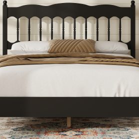 Countryside Style Full Size Wooden Bed Frame With Spindle Headboard