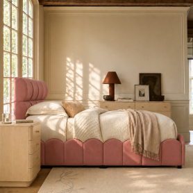 Twin Size Fully Upholstered Velvet Platform Bed Frame With Tall Panel Headboard