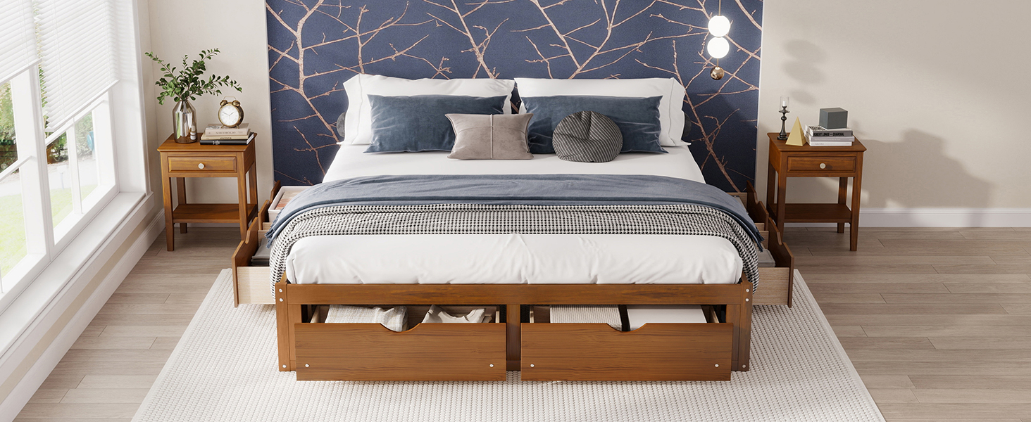 King Size Platform Bed with 6 Storage Drawers