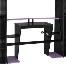 Full-Size Wooden Gaming Loft Bed with Desk and Storage, RGB LED Light, USB Charging Station