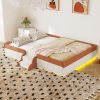 Full Size Upholstered Floor Bed with Fence, 2-Tier Steps and Smart LED Lights