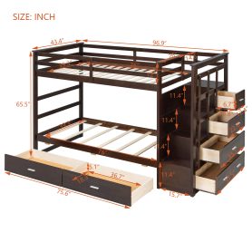 Twin Over Twin Bunk Bed with 2 Drawers and Staircase