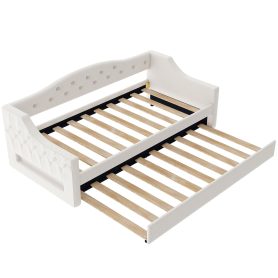 Upholstered Twin XL Size Daybed with LED Belt and Trundle