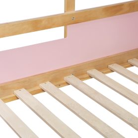 Full over Full House Bunk Bed with Stairs and 3-Color LED Lights