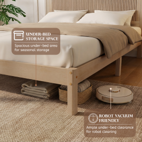 Queen Size Solid Rubber Wood Bed with Wave-Styled Headboard