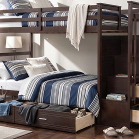 Twin Over Twin Bunk Bed with 2 Drawers and Staircase
