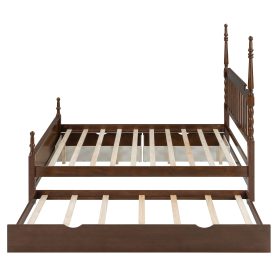 Queen Size Platform Bed Frame with Twin XL Trundle and 2 Storage Drawers
