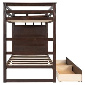 Twin Over Twin Bunk Bed with 2 Drawers and Staircase