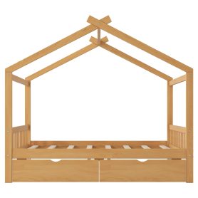 Full Size House Platform Bed with Two Drawers, Headboard and Footboard