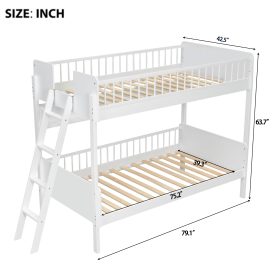 Twin Size Wooden Bunk Bed with 3 Storage Shelves, Ladder can be Changed Left or Right