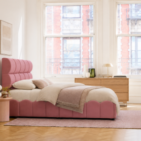 Full Size Fully Upholstered Velvet Platform Bed Frame With Tall Panel Headboard