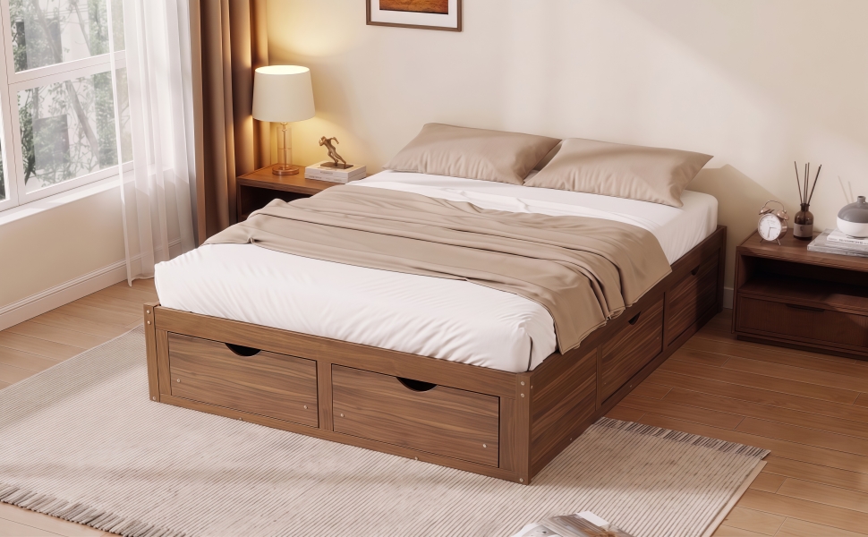 Queen Size Platform Bed with 6 Storage Drawers