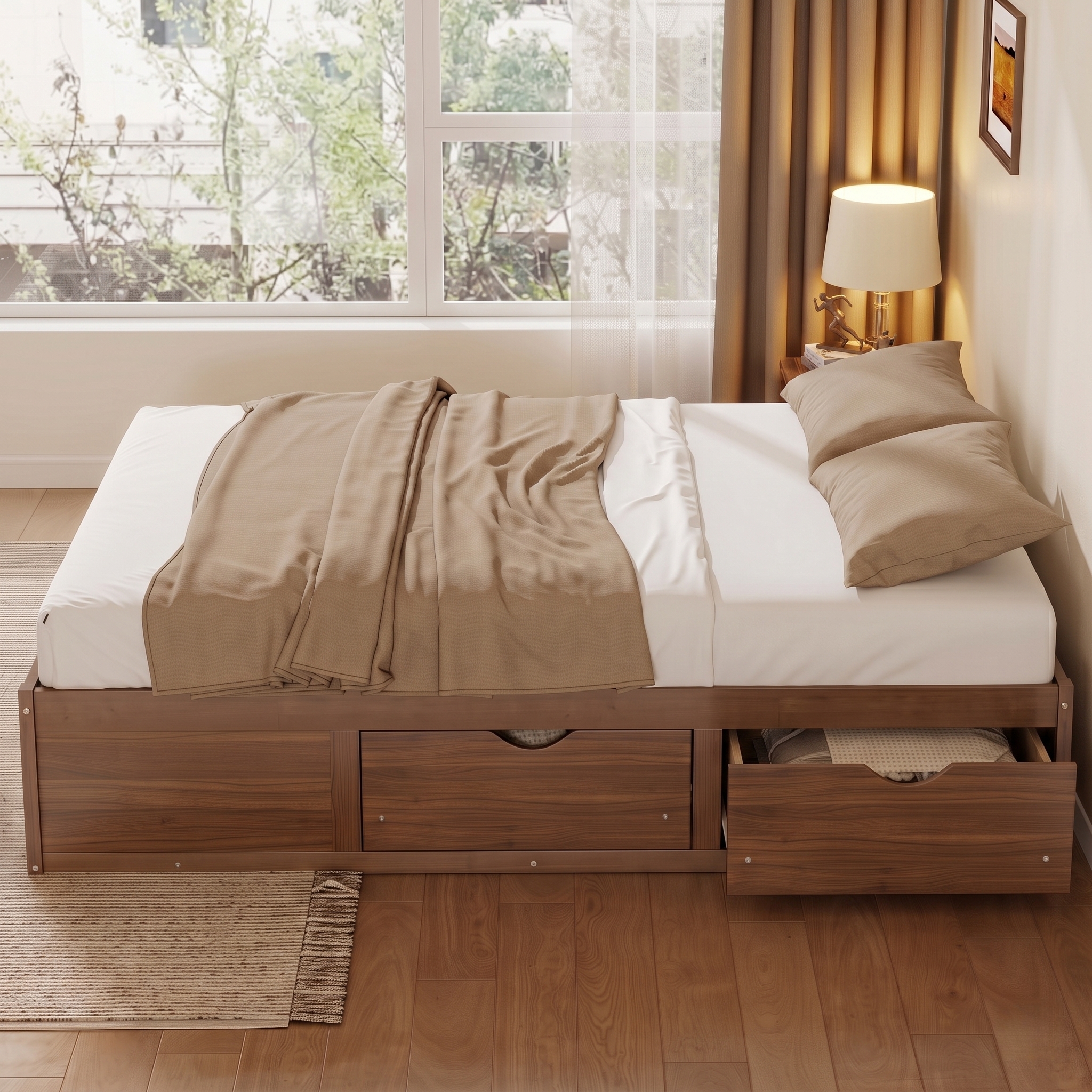 Queen Size Platform Bed with 6 Storage Drawers
