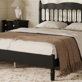 Countryside Style Queen Size Wooden Bed Frame with Spindle Headboard