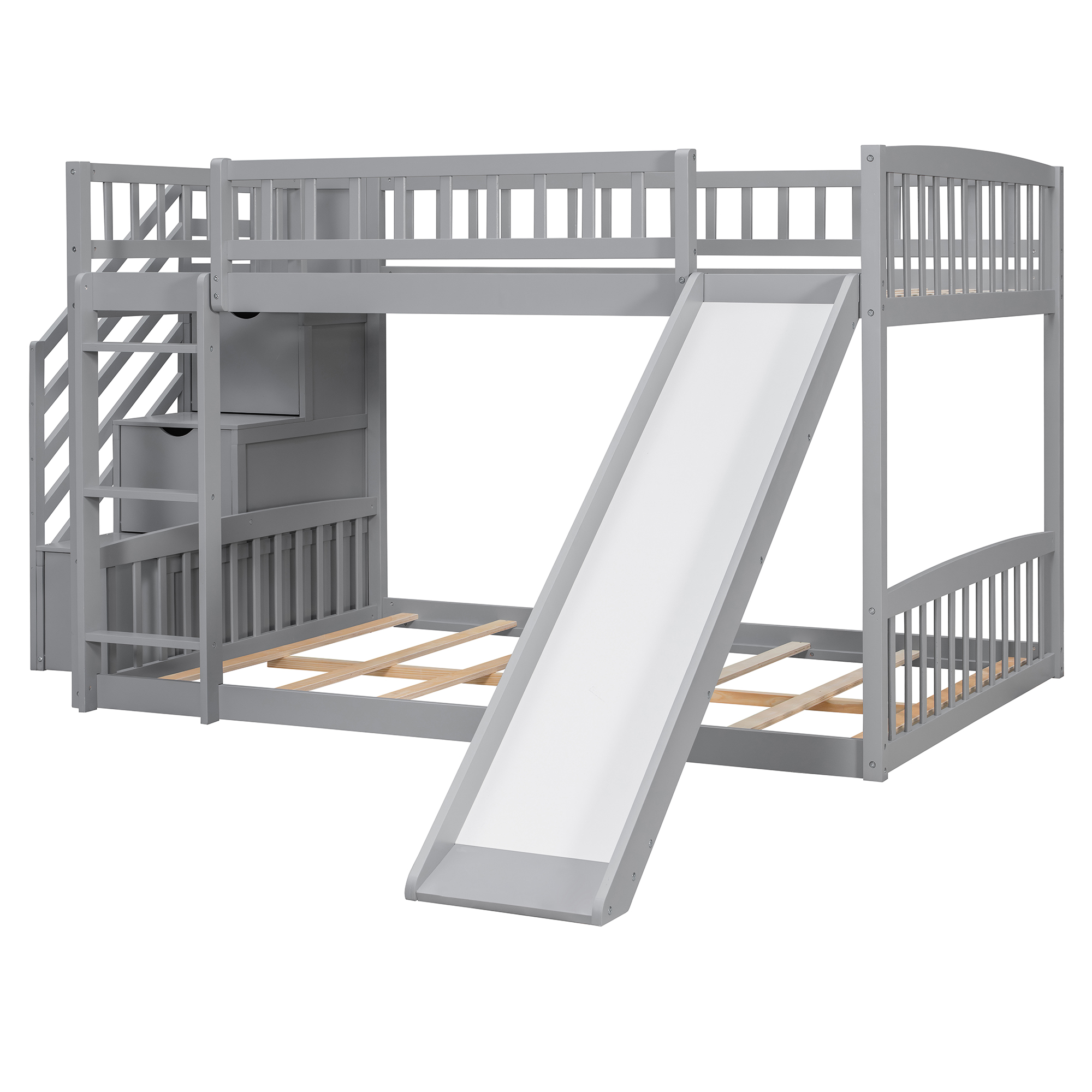 Stairway Full Over Full Bunk Bed With Three Drawers And Slide