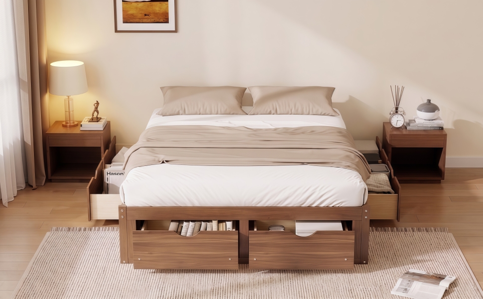 Queen Size Platform Bed with 6 Storage Drawers