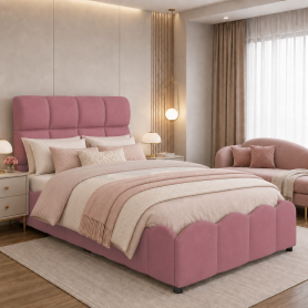 Twin Size Fully Upholstered Velvet Platform Bed Frame With Tall Panel Headboard