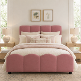 Twin Size Fully Upholstered Velvet Platform Bed Frame With Tall Panel Headboard