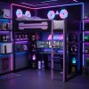 Full-Size Wooden Gaming Loft Bed with Desk and Storage, RGB LED Light, USB Charging Station