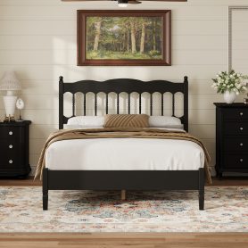 Countryside Style Full Size Wooden Bed Frame With Spindle Headboard