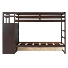 Twin Over Twin Bunk Bed with 2 Drawers and Staircase