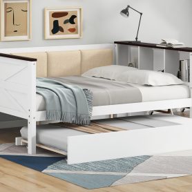 Twin Size Bunk Bed with 3 Storage Shelves, Ladder can be Changed Left or Right