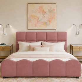Full Size Fully Upholstered Velvet Platform Bed Frame With Tall Panel Headboard