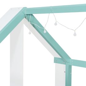 Twin Size House Bed Frame with Pull-Out Trundle, Tail End Storage Shelves and Cool White LED Lights