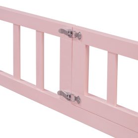 Full Size Floor Fence Bed Frame with Bookcase and 3-Tier Storage Shelves
