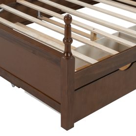 Queen Size Platform Bed Frame with Twin XL Trundle and 2 Storage Drawers
