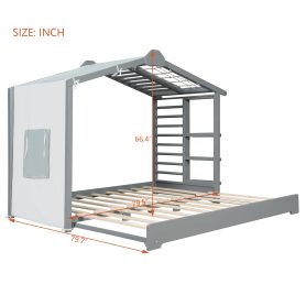 Twin Size House Bed with Twin Size Trundle and Side Shelves