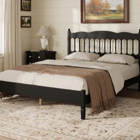 Countryside Style Queen Size Wooden Bed Frame with Spindle Headboard