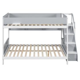 Full XL over Queen Bunk Bed with Striped-Design Staircase and Side Shelves