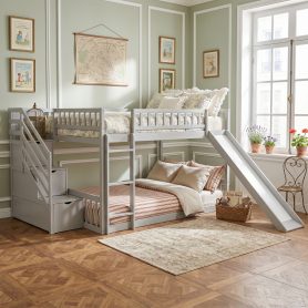 Stairway Full Over Full Bunk Bed With Three Drawers And Slide