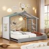 Twin Size House Bed with Twin Size Trundle and Side Shelves