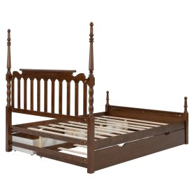 Queen Size Platform Bed Frame with Twin XL Trundle and 2 Storage Drawers