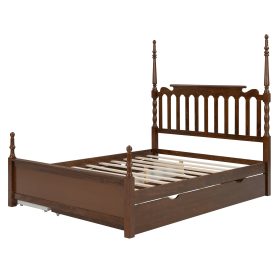 Queen Size Platform Bed Frame with Twin XL Trundle and 2 Storage Drawers