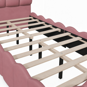 Twin Size Fully Upholstered Velvet Platform Bed Frame With Tall Panel Headboard